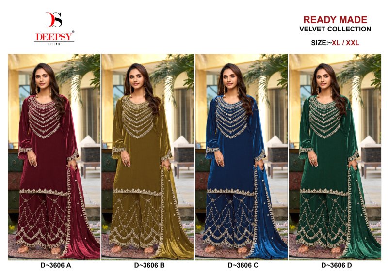 D 3606 A To D By Deepsy Ice Velevt Readymade Pakistani Suits